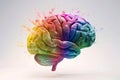 Vibrant Rainbow Human Brain Explosion: Cognitive Overload, Creative Inspiration, World Mental Health Day, Psychology and Royalty Free Stock Photo