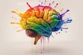 Vibrant Rainbow Human Brain Explosion: Cognitive Overload, Creative Inspiration, World Mental Health Day, Psychology and Royalty Free Stock Photo