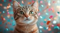 Colorful Cartoon Party Cat with Confetti for Festive Events Royalty Free Stock Photo