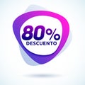 80% Descuento, 80% discount spanish text, Modern sale tag