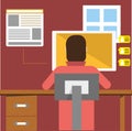 Work from home illustration. A person stays connected on their computer