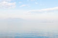 Desenzano del Garda, Italy. Calm beautiful view of italian lake Garda. Amazing landscape in fog