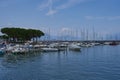 Desenzano del Garda, Italy - July 12, 2022 - yachts and boats docked at the port on Lake Garda on a sunny summer morning