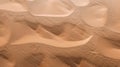 Desert aerial top view, abstract sand texture background, pattern of wavy dunes in summer. Concept of nature, topography, travel,