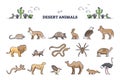 Desert animals collection with hot environment habitat species outline set