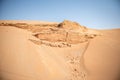 Desert Background Landscape, Desert and beautiful blue sky. Horizon of the desert. Endless desert plain