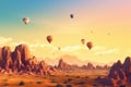 Desert balloon sunrise. Generate Ai