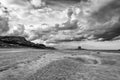 Desert beach in winter noon in black and white