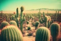 Desert Cacti Cactus blossom and Saguaros. Neural network AI generated