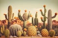 Desert Cacti Cactus blossom and Saguaros. Neural network AI generated