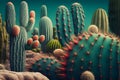 Desert Cacti Cactus blossom and Saguaros. Neural network AI generated