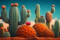 Desert Cacti Cactus blossom and Saguaros. Neural network AI generated