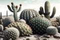 Desert Cacti Cactus blossom and Saguaros. Neural network AI generated