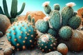 Desert Cacti Cactus blossom and Saguaros. Neural network AI generated