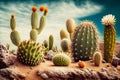 Desert Cacti Cactus blossom and Saguaros. Neural network AI generated