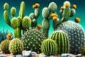 Desert Cacti Cactus blossom and Saguaros. Neural network AI generated