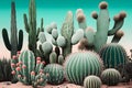 Desert Cacti Cactus blossom and Saguaros. Neural network AI generated