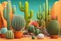 Desert Cacti Cactus blossom and Saguaros. Neural network AI generated