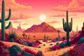 Desert with cacti. Landscape of the wild west. Neural network AI generated