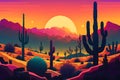 Desert with cacti. Landscape of the wild west. Neural network AI generated