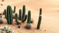 Desert cacti in sand dunes Royalty Free Stock Photo