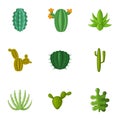 Desert cactus icons set, cartoon style Royalty Free Stock Photo