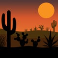 Desert cactus silhouette with gradient sunset background Royalty Free Stock Photo