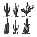 Desert cactus vector silhouette plants on white Royalty Free Stock Photo