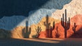 Desert Cactus Wall Art with Shadow and Sunlight Royalty Free Stock Photo