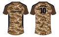 Desert Camouflage Sports jersey t shirt design concept vector template, football jersey concept with front and back view for