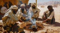 Desert Coffee Ritual: Nomads Roasting Beans Amidst Sudanese Sands