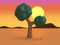 the desert 3d low poly tree sunset nature orange scene cartoon style 3d render