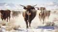 Desert Drifters. Herding Cows Amidst Winter\'s Frosty Dance. Generative AI Royalty Free Stock Photo