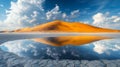 Desert Dune Reflection In Calm Water Under A Blue Sky Royalty Free Stock Photo