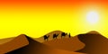 Desert dunes with camels walking in the desert