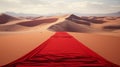 Desert Elegance: A Surreal Red Carpet Amidst the Arid Sands Royalty Free Stock Photo