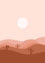 desert flat landscape vector illustration. Sunset Desert and Cactus Landscape illustration.mountains and cactus in flat cartoon Royalty Free Stock Photo