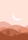 desert flat landscape vector illustration. Sunset Desert and Cactus Landscape illustration.mountains and cactus in flat cartoon Royalty Free Stock Photo