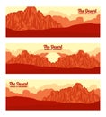 DESERT FLAT MODERN DESIGN BANNERS SET WITH SUNRISE SUNSET WITH PINE BACKGROUND
