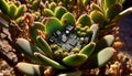 desert flora at oasis, with tiny, integrated technological devices imperceptible among the leaves