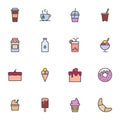 Desert food filled outline icons set