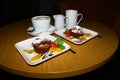 Desert with fruits and coffe