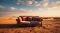 Desert Haven: A Cozy Sofa with Plush Cushions Offers Serenity Amidst Arid Vastness