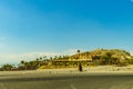 Desert highway to Death Valley National Park The oasis at Death Valley Royalty Free Stock Photo