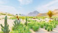 Desert horizon. Clear day. Mountains in the distance, sand dunes and blue sky. Beautiful scenery. Sand dunes and hot sky Royalty Free Stock Photo