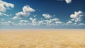 Desert horizon. Clear day. Mountains in the distance, sand dunes and blue sky. Beautiful scenery. Sand dunes and hot sky Royalty Free Stock Photo