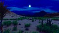 Desert horizon. Moonlit night. Far mountains, sand dunes and blue sky. Beautiful scenery. Sand dunes and night sky. Sand Royalty Free Stock Photo