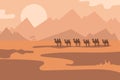 Desert horizontal poster with camels cartoon characters in the savannah