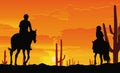 Desert horse ride, father and child at sunset Royalty Free Stock Photo