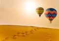 Desert and hot air balloon Landscape at Sunrise Royalty Free Stock Photo